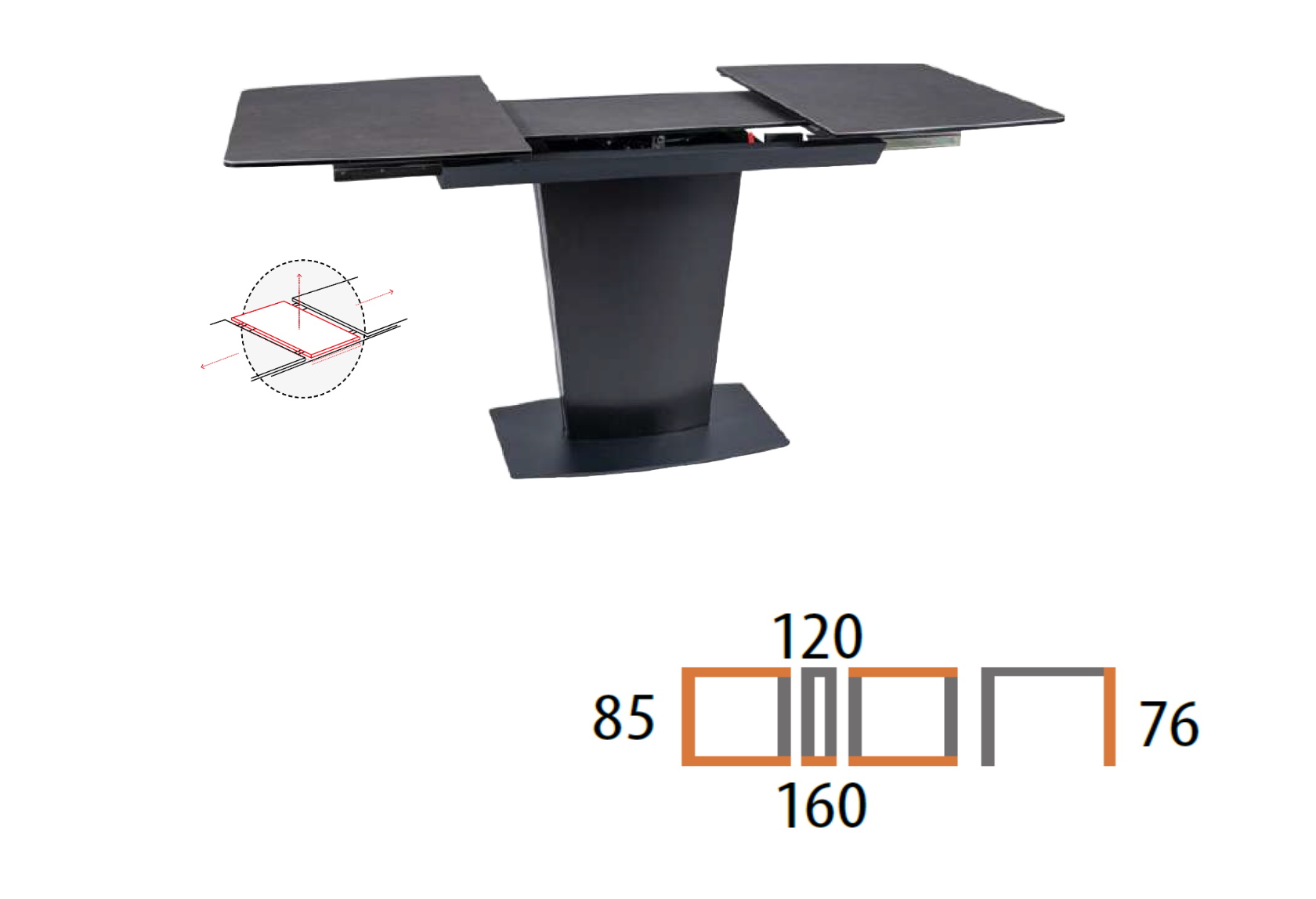 stół rozkładany czarny 120-160 cm Unimak wymiary